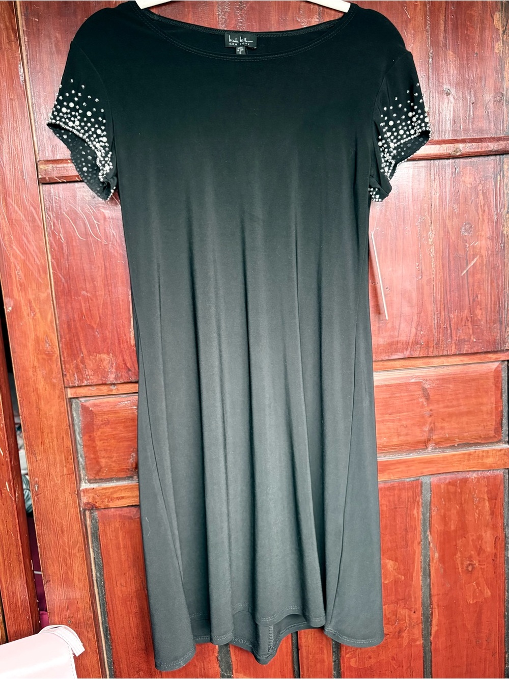 Nicole Miller bedazzled rhinestone sleeves t shirt dress NWT